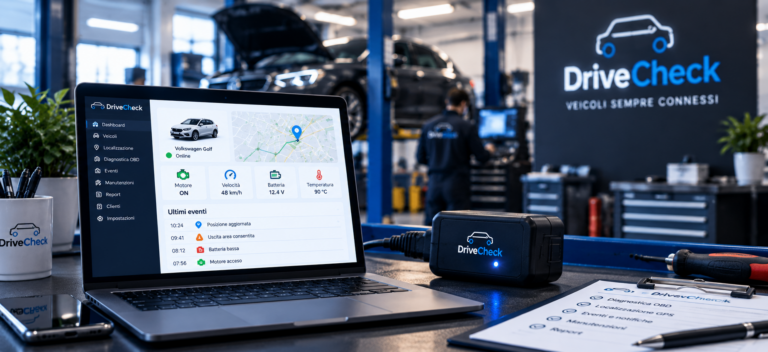 Assistenza DriveCheck con localizzazione GPS e diagnostica OBD in officina